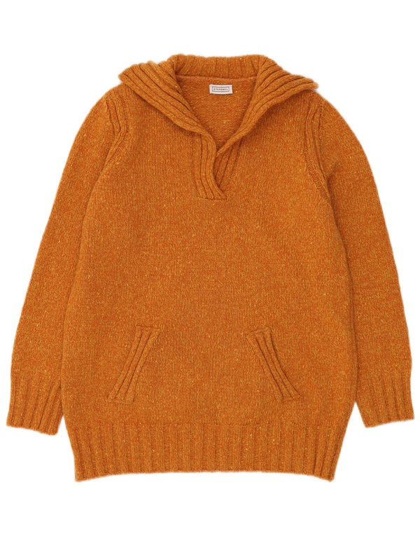 Stefanel Womens Longline Polo Neck Jumper Sweater UK 8 Small Orange Flecked