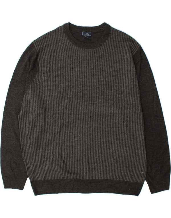 DOCKERS Mens Crew Neck Jumper Sweater 2XL Grey Striped Acrylic