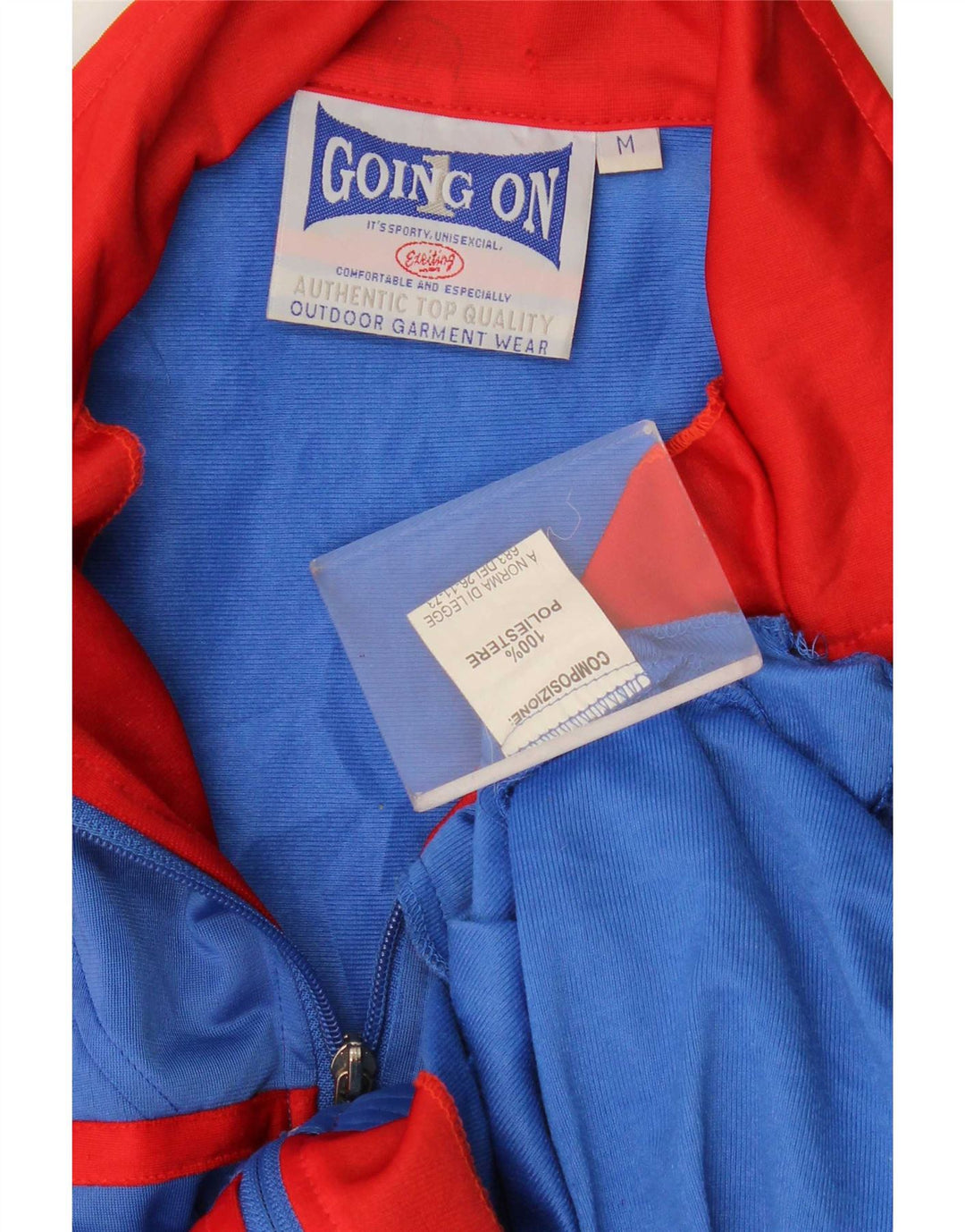 Vintage Mens Graphic Tracksuit Top Jacket Medium Blue Colourblock Polyester
