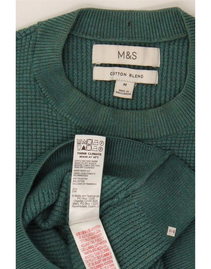 Marks & Spencer Mens Crew Neck Jumper Sweater Medium Green Polyester