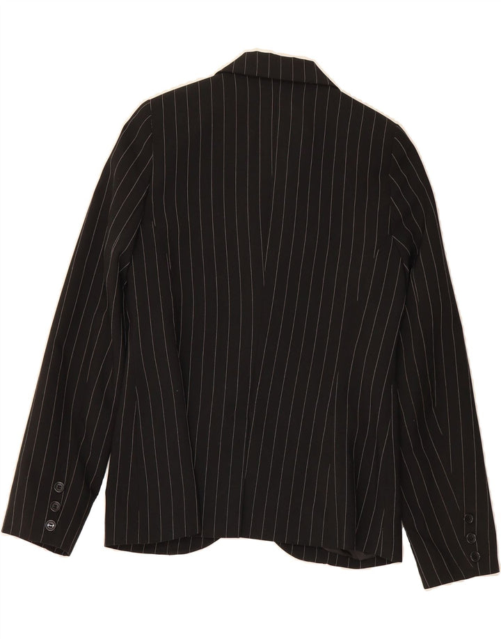 ZOE Womens 1 Button Blazer Jacket UK 12 Medium Black Pinstripe Polyester Vintage Zoe and Second-Hand Zoe from Messina Hembry 