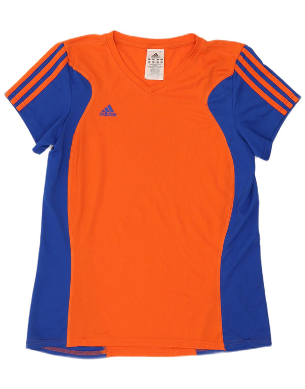 Adidas Damen Climalite T-Shirt Top UK 16 Large Orange Colourblock
