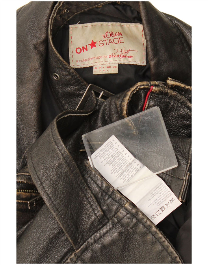 S.Oliver Mens Leather Biker Jacket UK 40 Large Black Leather