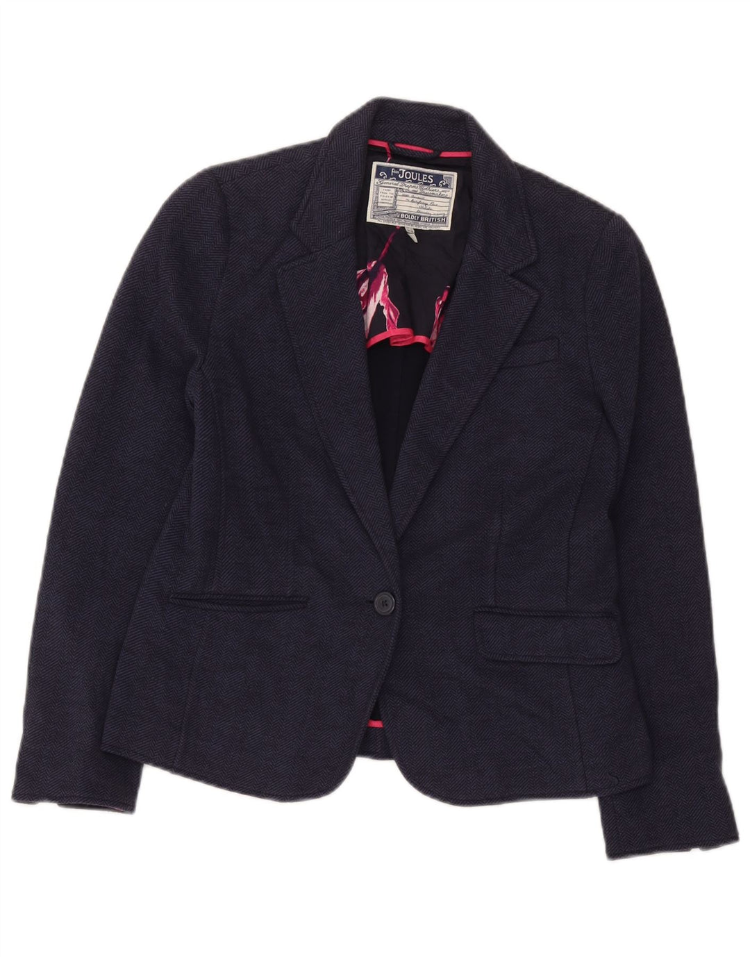 Joules Damen-Blazerjacke mit 1 Knopf, Gr. 14, Marineblau, Fischgrätenmuster