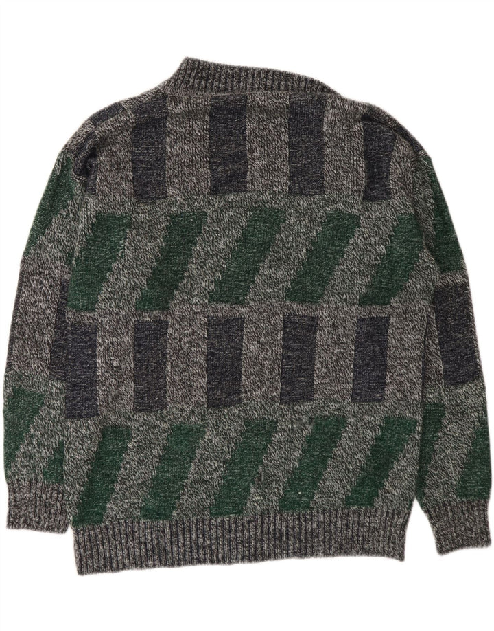 VINTAGE Mens V-Neck Jumper Sweater Large Grey Geometric Vintage Vintage and Second-Hand Vintage from Messina Hembry 
