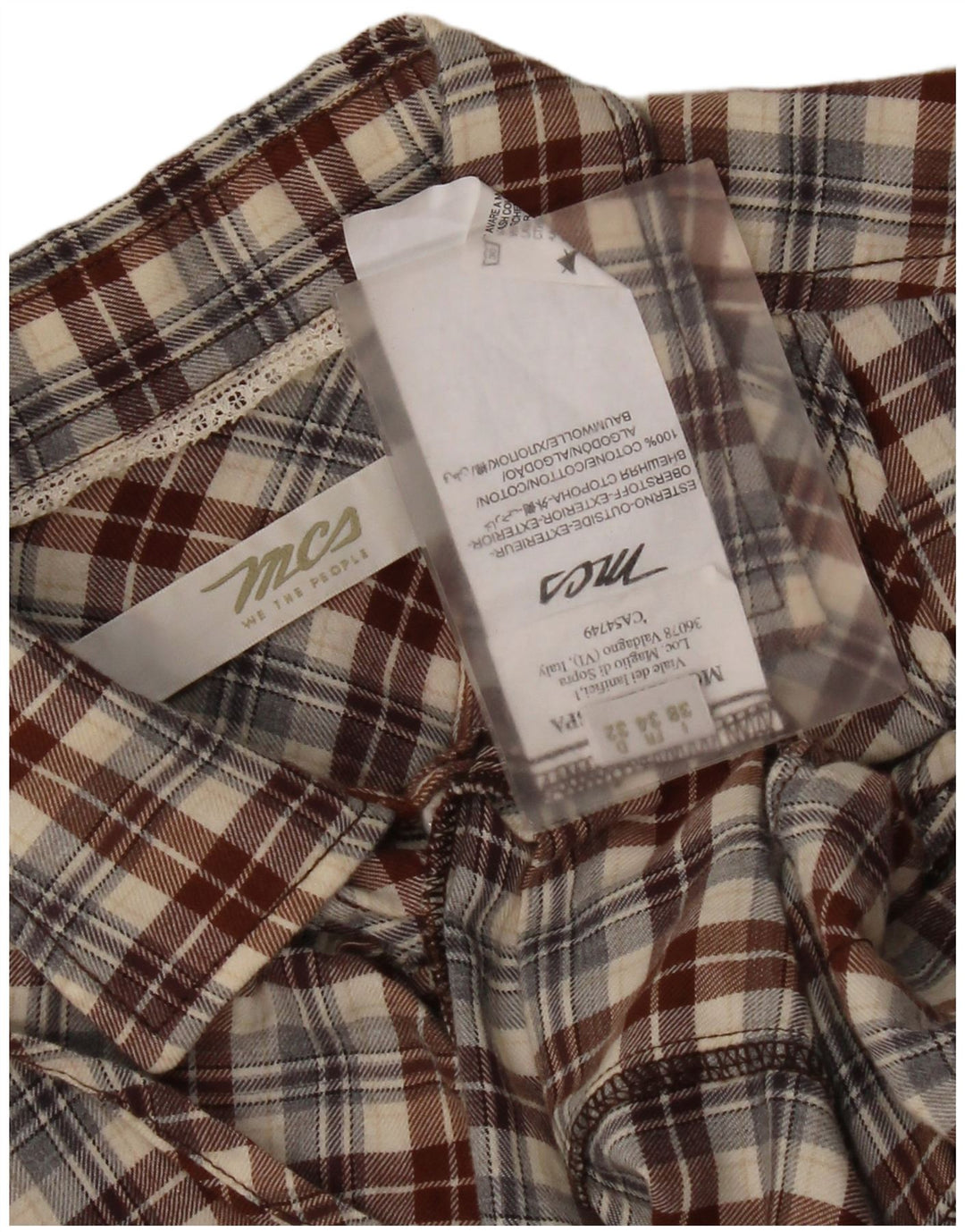 Marlboro Classics Womens Ruffle Front Shirt IT 38 XS Brown Check Cotton