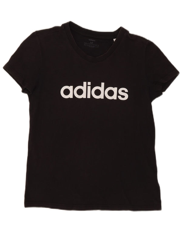 Adidas Damen Graphic T-Shirt Top UK 12/14 Mittelschwarze Baumwolle