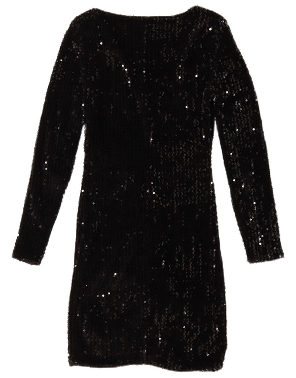 Only Womens Langærmet Skede Kjole UK 6 XS Sort Flecked
