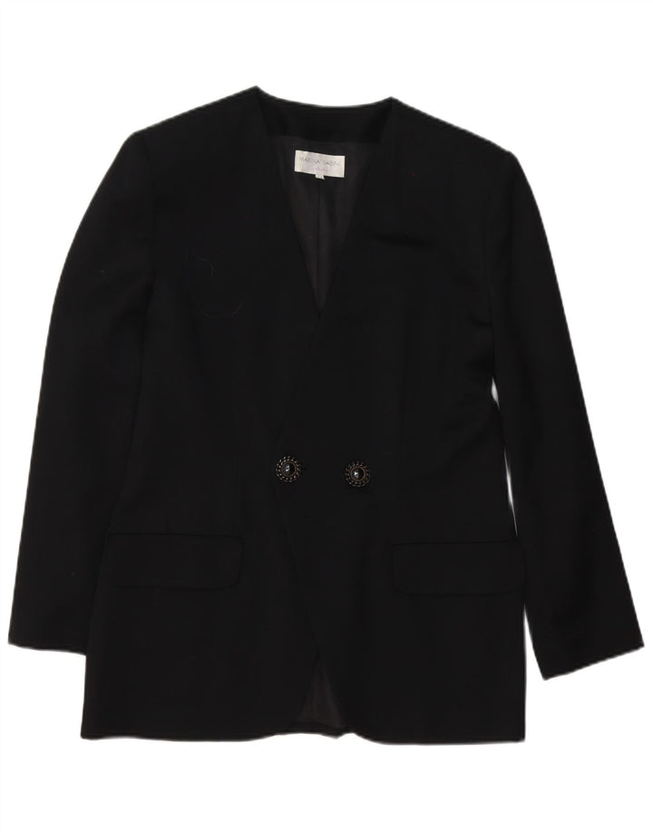 Marina Babini Womens Double Breasted Blazer Jacket IT 44 Medium Black Wool