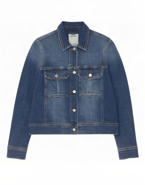 Jaqueta jeans feminina Esprit UK 12 algodão azul médio