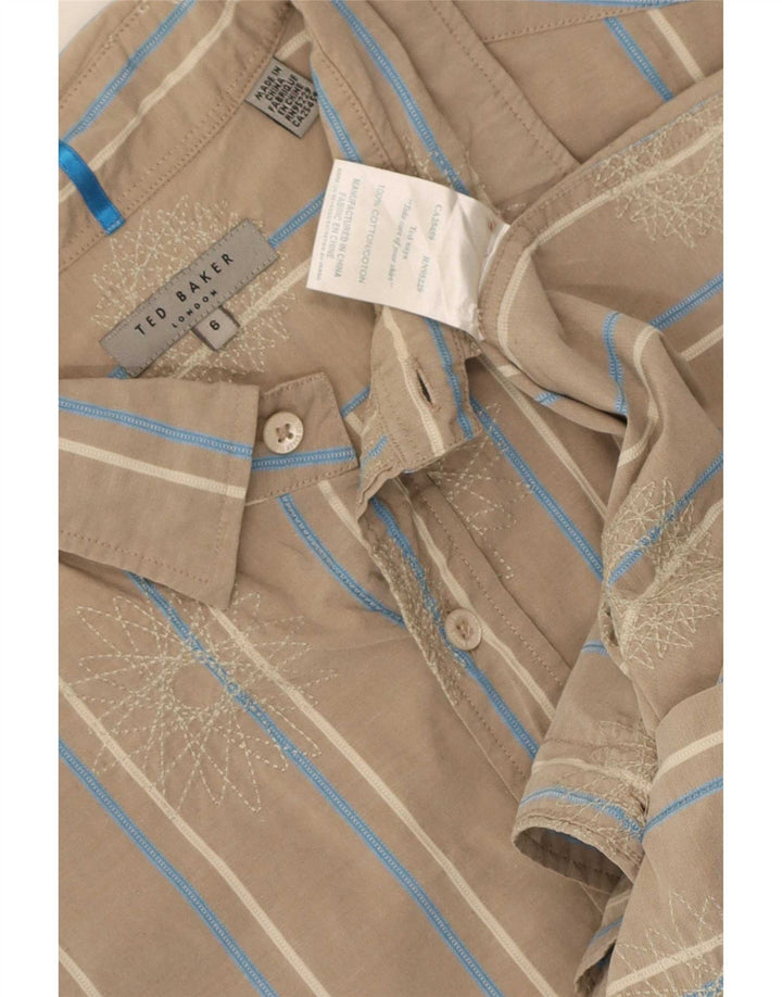 Ted Baker Herrenhemd Größe 6 2XL Beige gestreifte Baumwolle