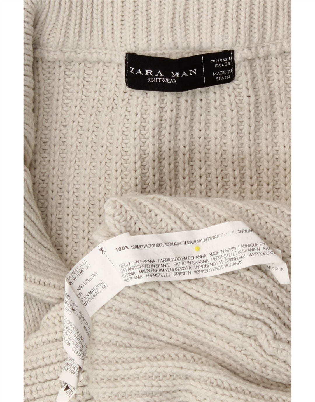 Zara Mens Duffle Buttons Cardigan Sweater Medium Off White Acrylic
