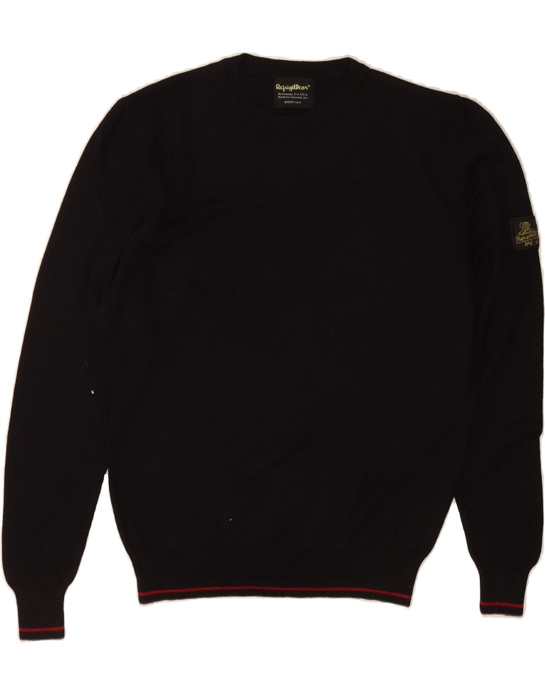 REFRIGIWEAR Womens Crew Neck Jumper Sweater UK 14 Medium Black Wool Vintage Refrigiwear and Second-Hand Refrigiwear from Messina Hembry 