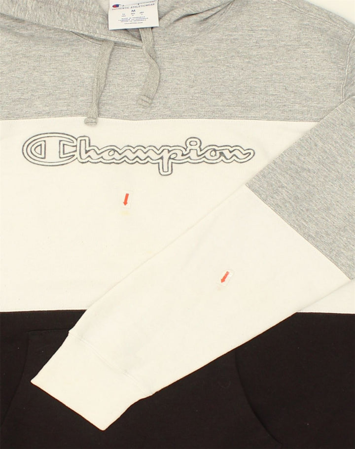 CHAMPION Mens Graphic Hoodie Jumper Medium Grey Colourblock Vintage Champion and Second-Hand Champion from Messina Hembry 