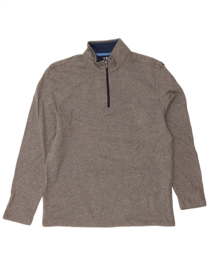 IZOD Mens Zip Neck Sweatshirt Jumper Medium Grey Flecked Polyester