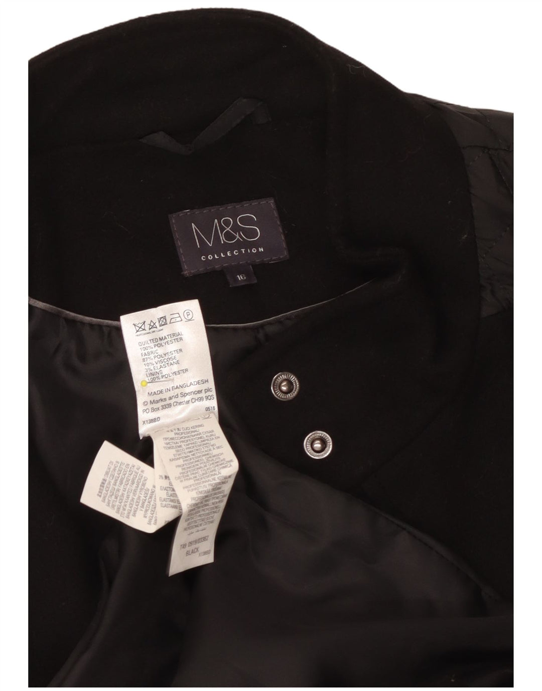 Soprabito trapuntato da donna Marks & Spencer UK 16 grande poliestere nero