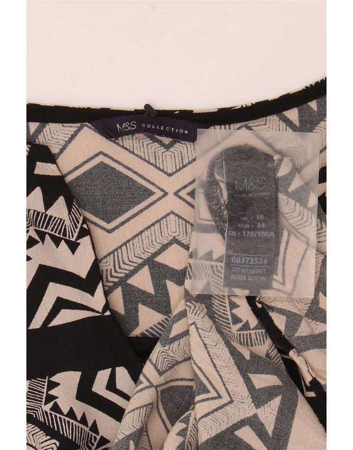 Marks & Spencer Womens Blouse Top UK 16 Large  Black Geometric Viscose