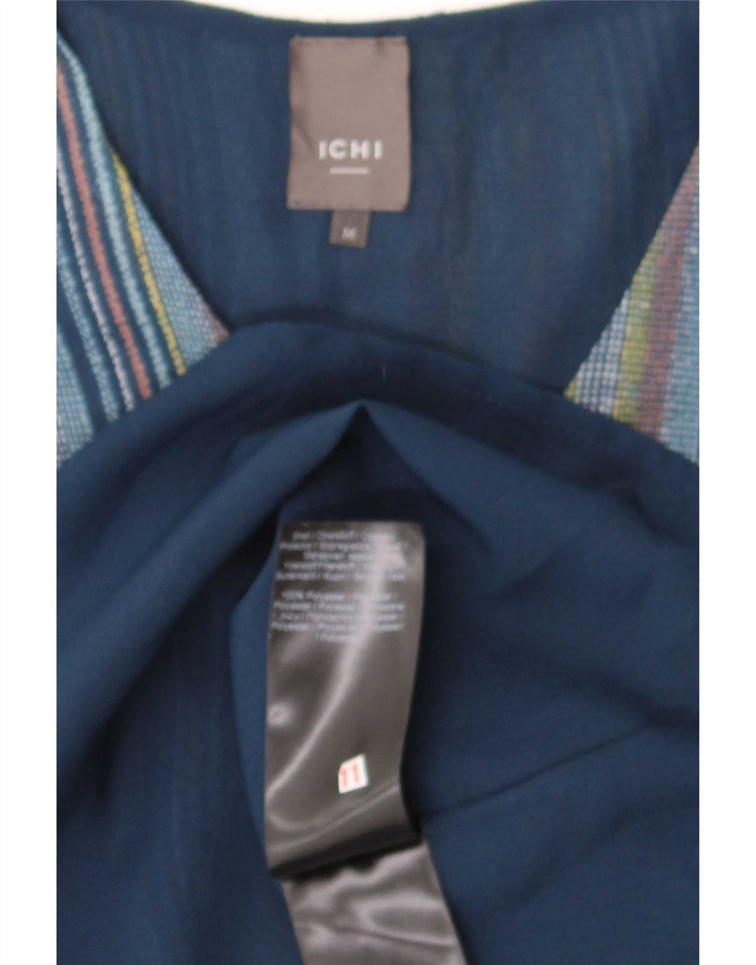 Ichi Dame A-Line Kjole UK 14 Medium Blå Stribet Polyester