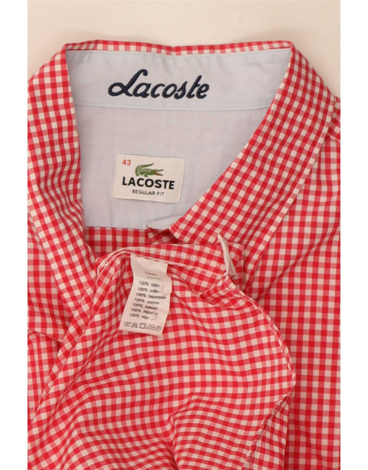 Lacoste Mens Regular Fit Shirt Size 43 Large Red Gingham Cotton