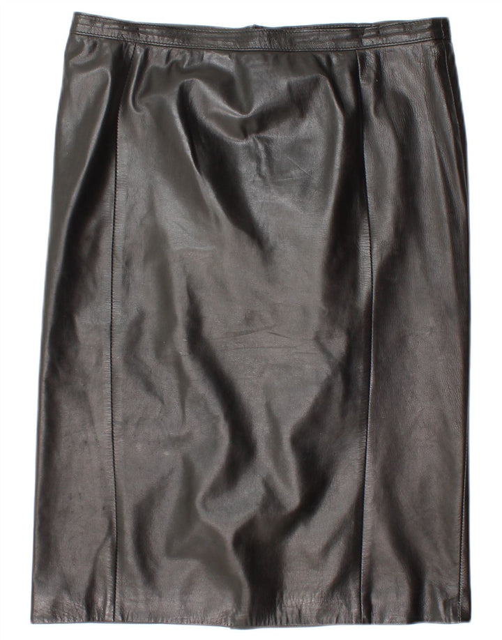 VINTAGE Womens Leather Skirt W32 Large Black