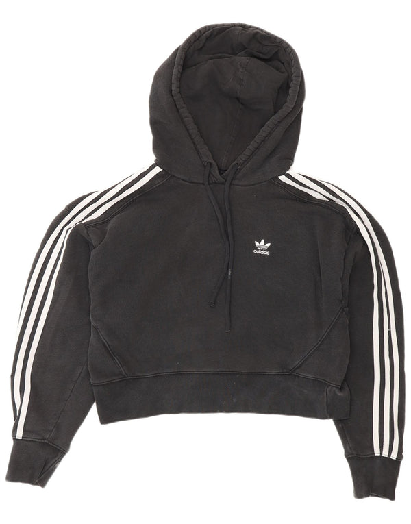 Adidas Womens Crop Oversized Hoodie Jumper UK 8 Small Black Bomuld