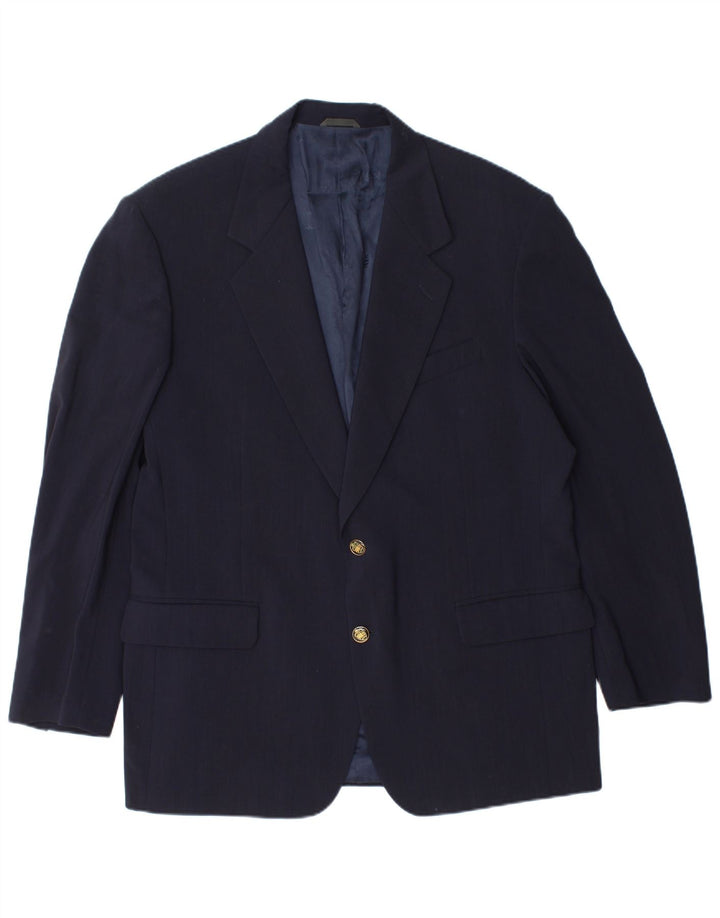 Ferre Mens 2 Button Blazer Jacket IT 54 2XL Navy Blue Virgin Wool
