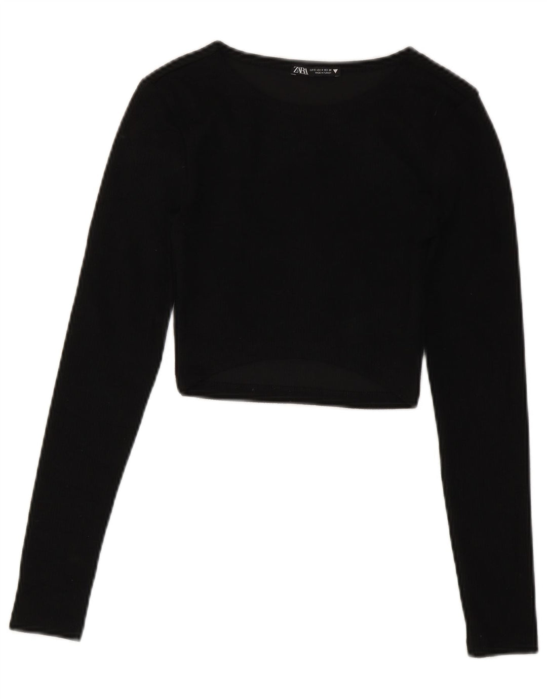 Zara Womens Crop Top Long Sleeve UK 8 Small Black