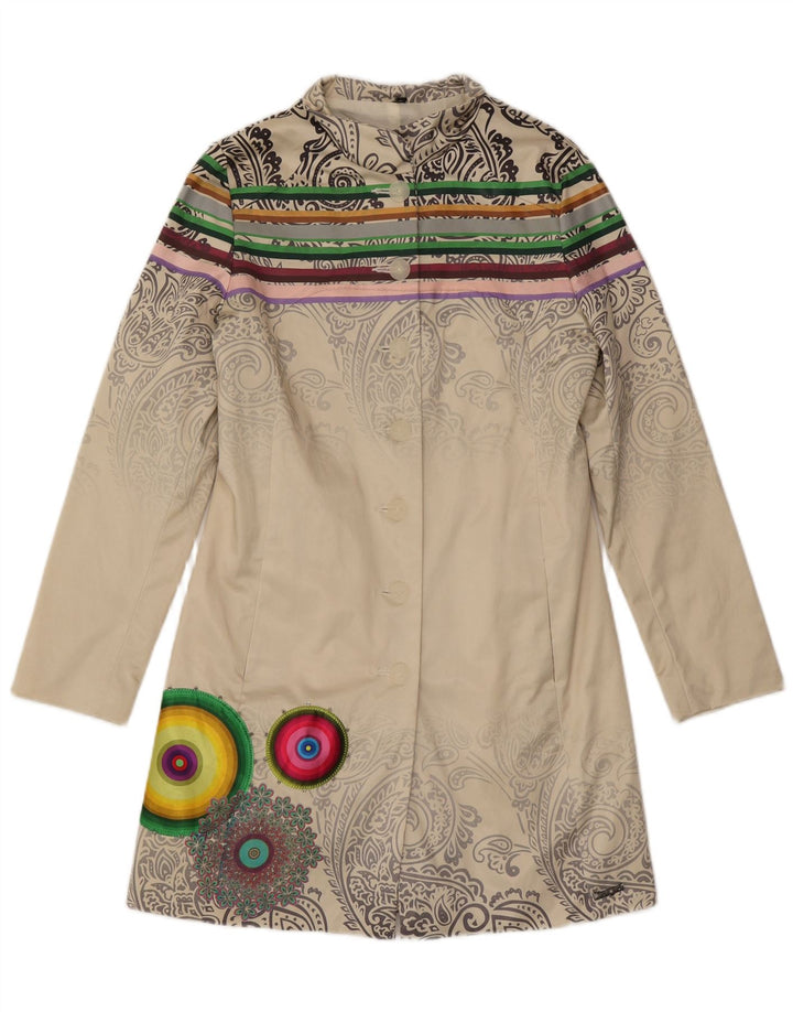 Desigual Womens Overcoat EU 40 Medium White Paisley Cotton