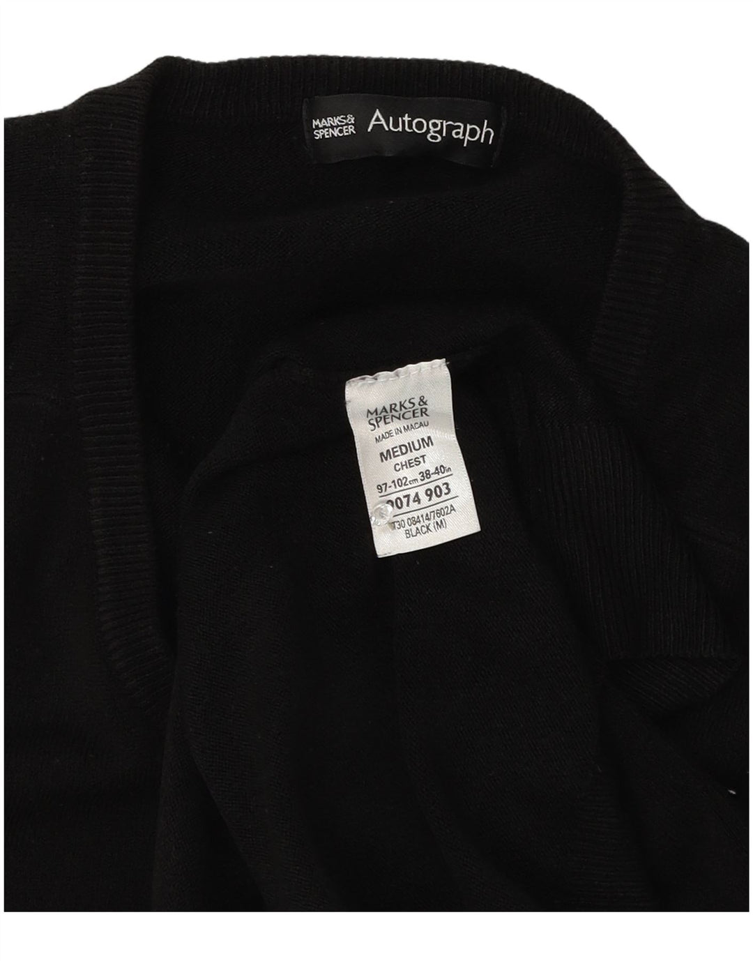 Marks & Spencer Mens Autograph V-Neck Jumper Sweater Medium Black Acrylic