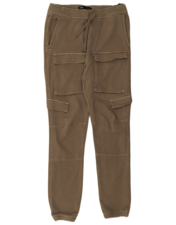 Zara Mens Joggers Cargo Calças Pequenas W30 L28 Algodão Cáqui