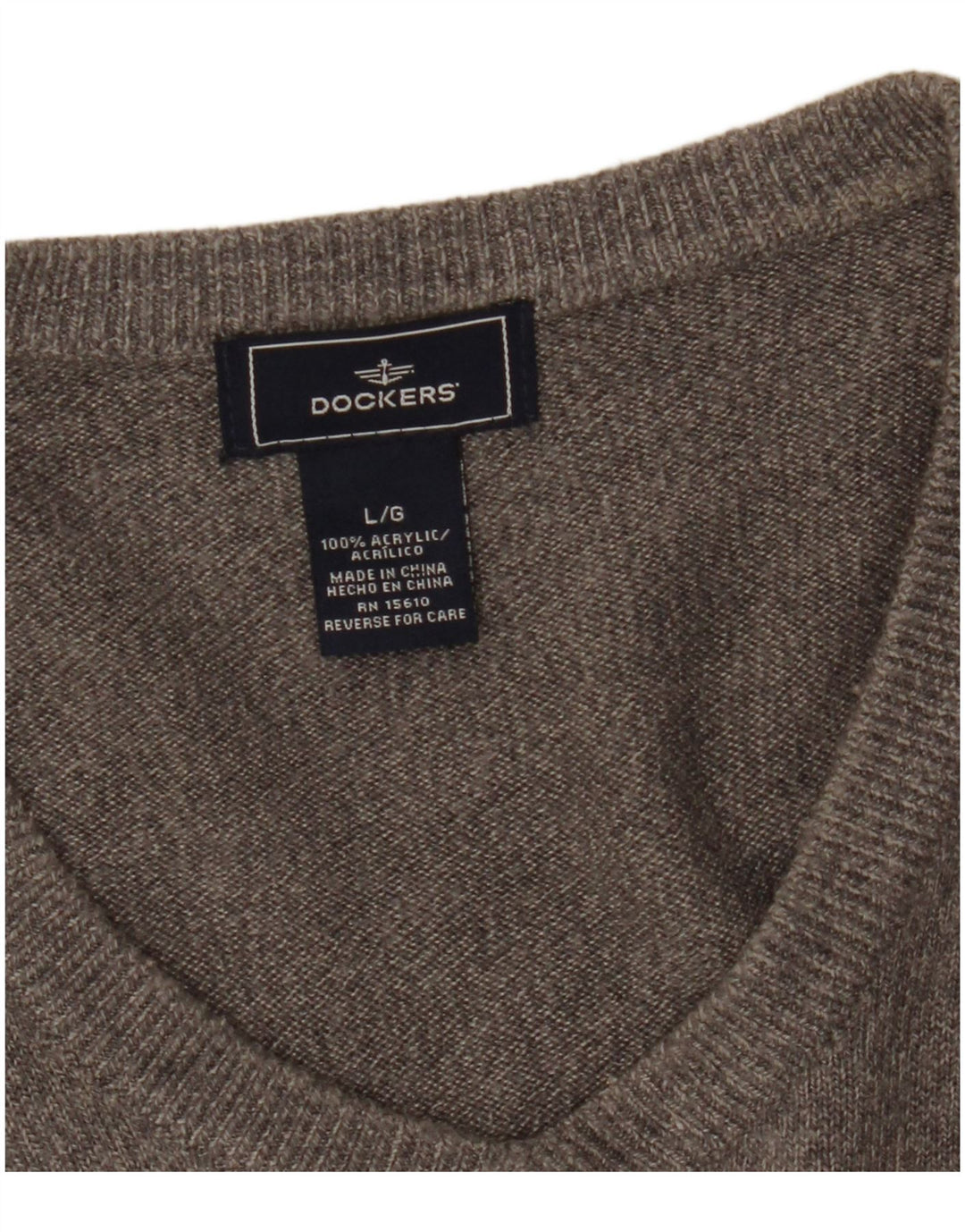 Dockers Mens V-Neck Jumper Sweater Large Grey Acrylic