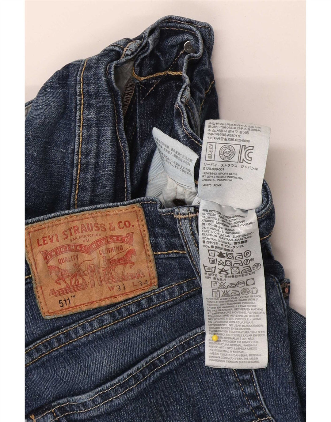 Levi's Mens 511 Slim Jeans W31 L34 Blue Cotton