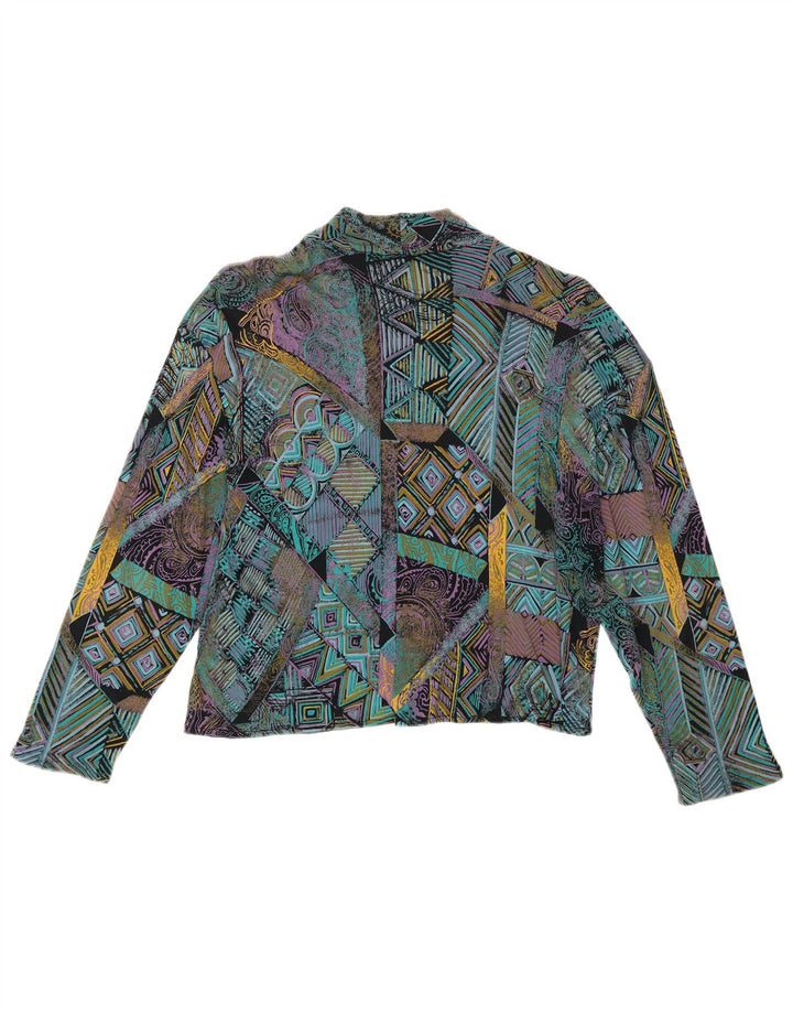 VINTAGE Womens 3/4 Sleeve Crop Top UK 14 Medium Multicoloured Geometric