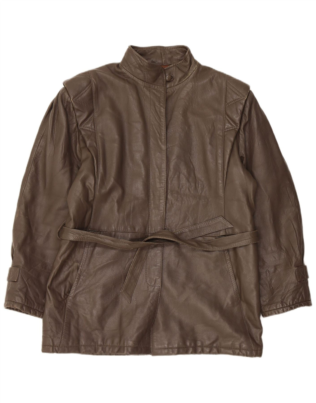 VINTAGE Womens Leather Jacket IT 48 XL Brown Leather