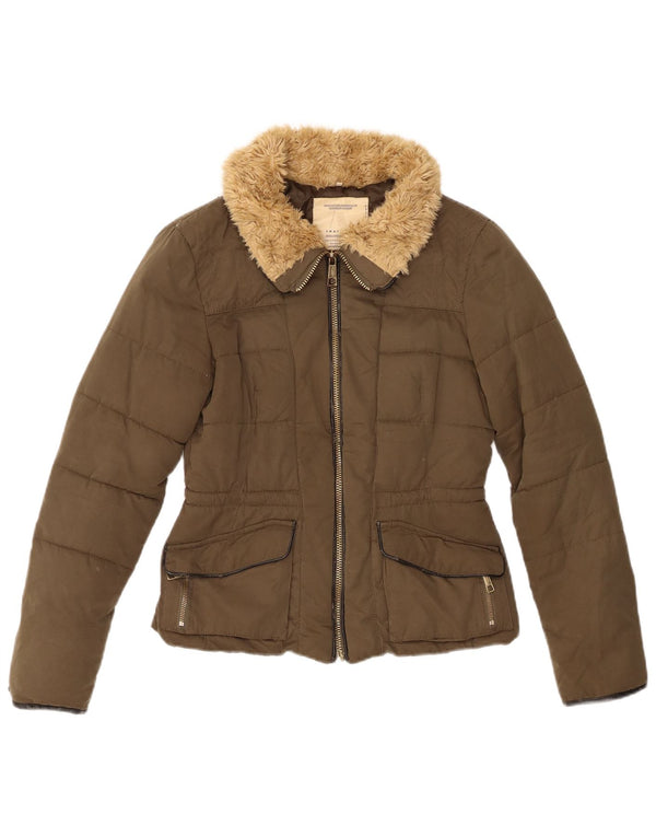 Zara Damen Wattierte Jacke UK 6 XS Khaki