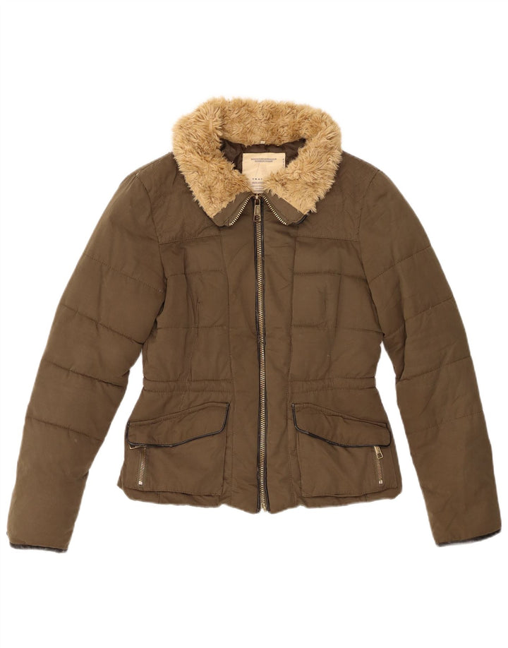 Zara Damen Wattierte Jacke UK 6 XS Khaki
