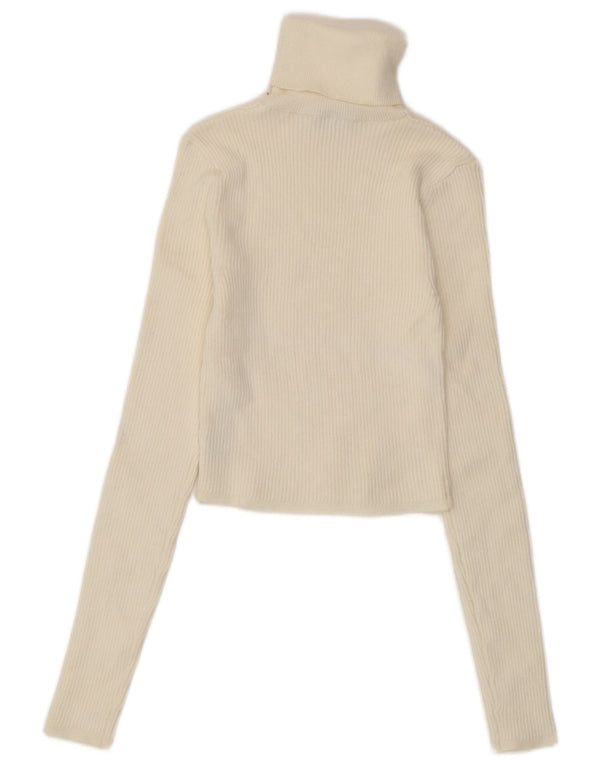 Zara Női Crop Roll Neck Pulóver UK 12 Medium White Viscose