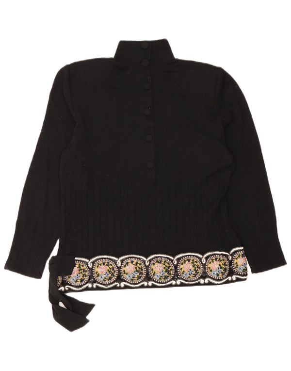 Pulover pentru femei Giorgio Grati, cu gât cu nasturi, UK 12 Medium Negru Floral