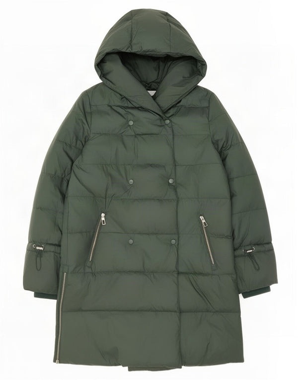 Zara Mujer Abrigo Acolchado Extragrande Con Capucha UK 40 Small Verde Poliamida