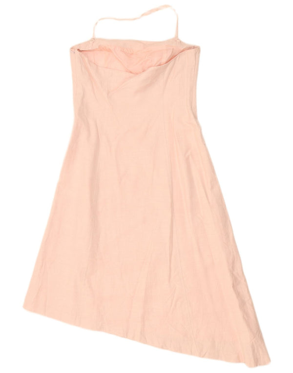 Oasis Womens Asymmetric Halter Dress UK 12 Medium Pink Floral Viscose
