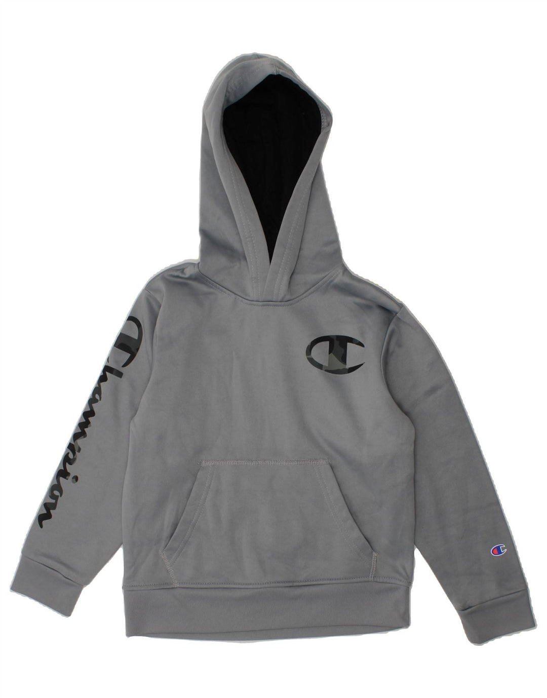 CHAMPION Boys Graphic Hoodie Jumper 5-6 Years Grey Polyester Vintage Champion and Second-Hand Champion from Messina Hembry 