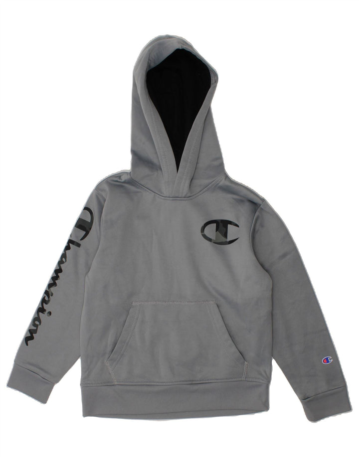 CHAMPION Boys Graphic Hoodie Jumper 5-6 Years Grey Polyester Vintage Champion and Second-Hand Champion from Messina Hembry 