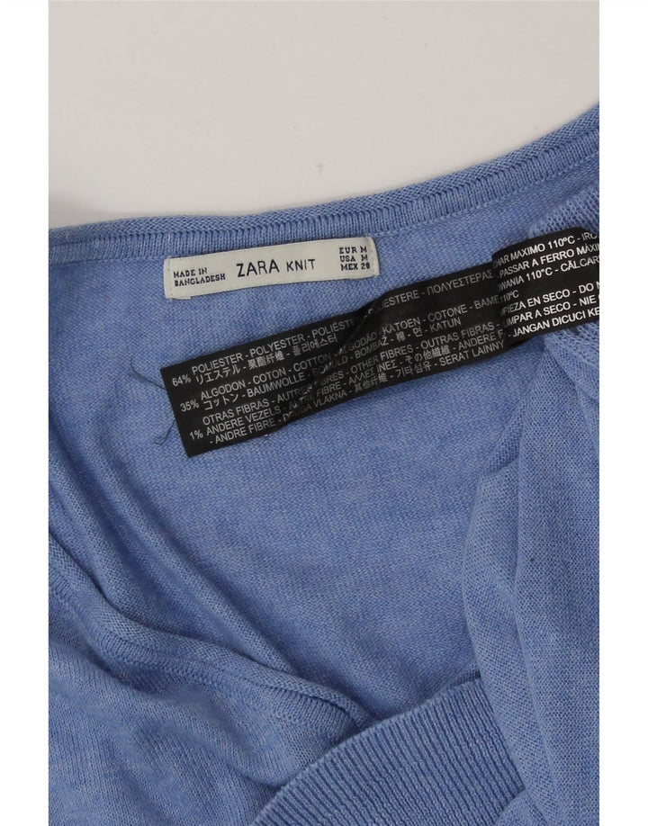Zara Womens V-Neck Jumper Sweater UK 14 Medium Blue Polyester