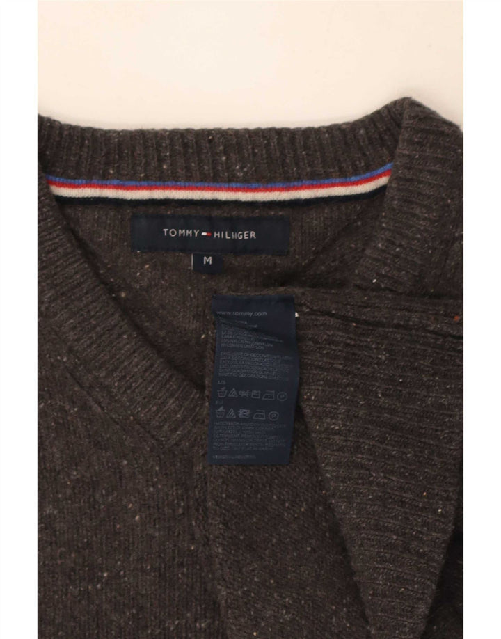 Tommy Hilfiger Mens V-Neck Jumper Sweater Medium Grey Flecked Wool