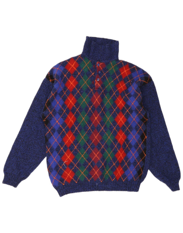 Męski sweter polo Benetton IT 48 Small Blue Argyle/diamentowa wełna