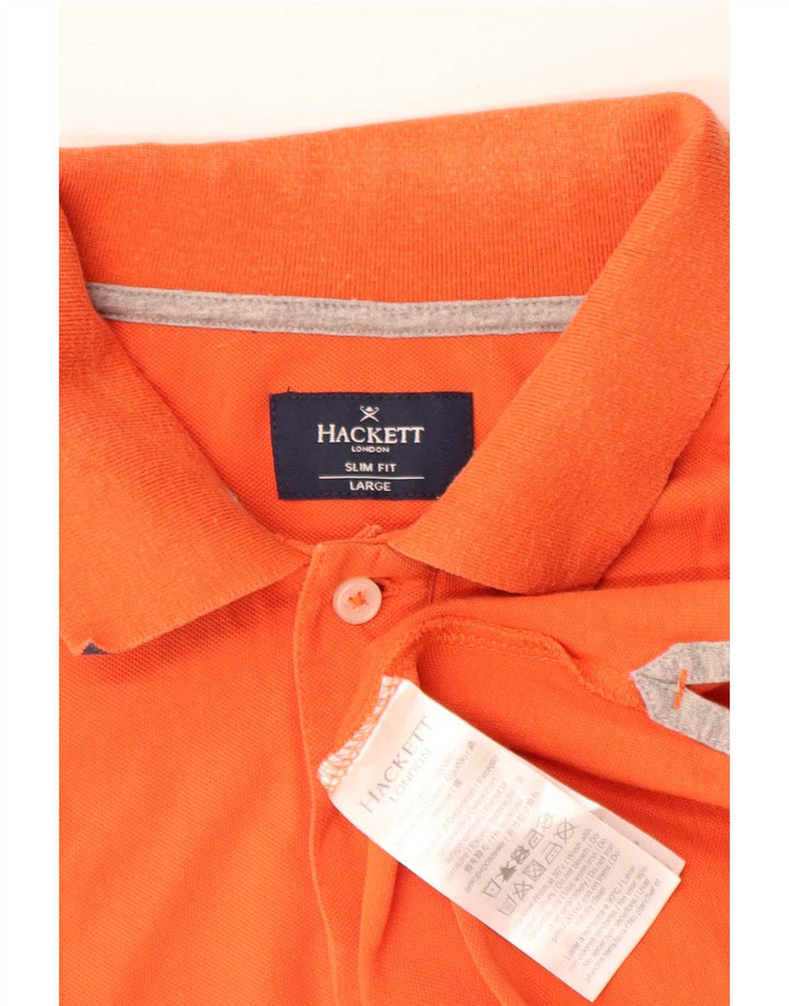 Hackett Mens Slim Fit Polo Shirt Large Orange Cotton
