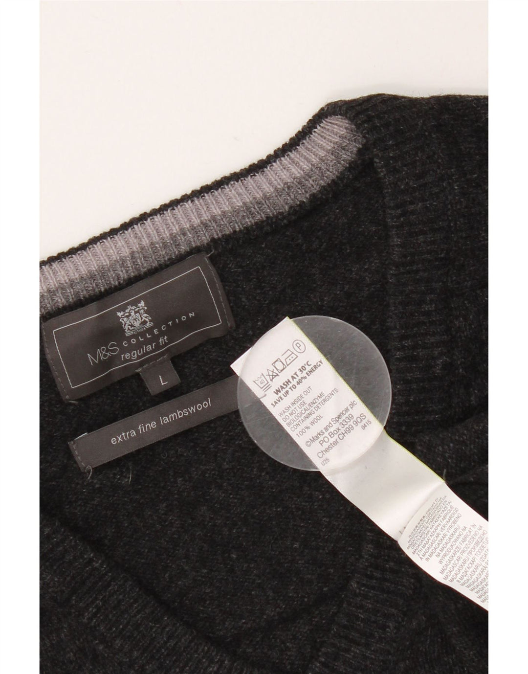 Marks & Spencer Mens Regular Fit V-Neck Jumper Sweater Large Black Wool