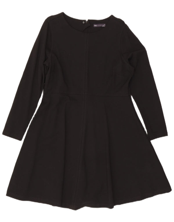 Marks & Spencer ženska haljina A-kroja dugih rukava UK 18 XL crna viskoza