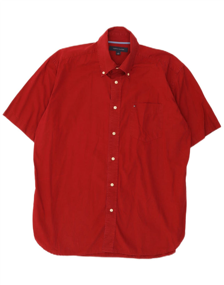 Tommy Hilfiger Mens Short Sleeve Shirt Medium Red Cotton Classic