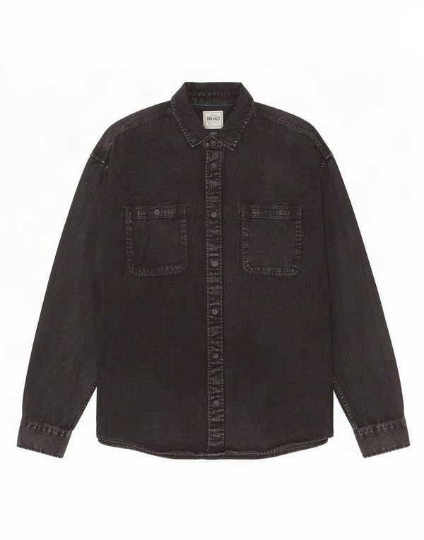 Cămașă Fat Face pentru bărbați din denim mare, negru, bumbac